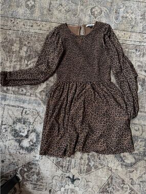 American Eagle Brown Leopard Smocked Dress